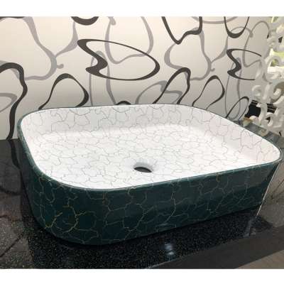 HY8064-55G Bathroom cabinet top counter hand washing basin green color art basin design